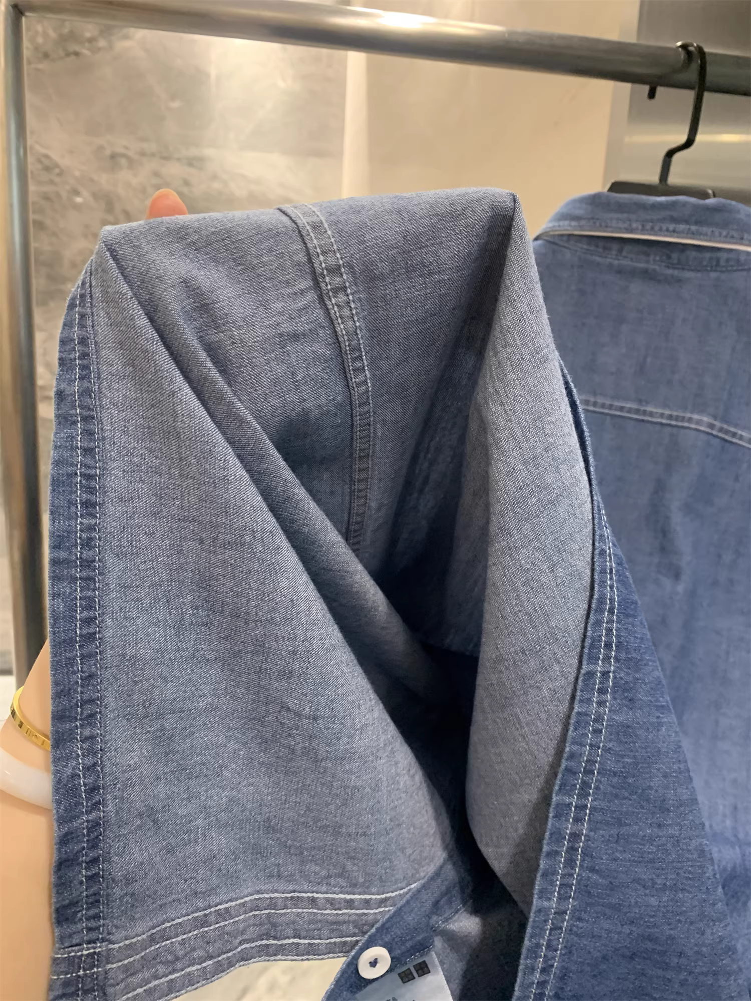 Phong cách cổ điển Don Quixote! Thiết kế ba chiều! Áo sơ mi denim ngắn tay mùa hè dành cho nam giới đang thịnh hành.