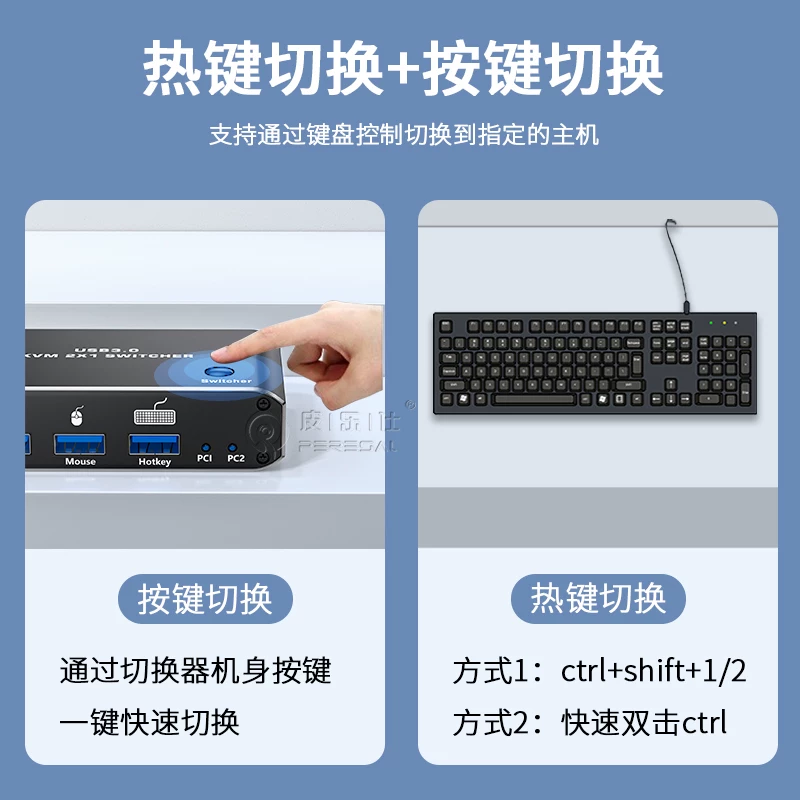 Bộ chuyển đổi KVM Pilus HDMI 2.1 8K cho phép hai máy chủ chia sẻ một bộ chuột, bàn phím, màn hình, ổ USB, máy in, chuyển đổi một chạm 4K120HZ HDMI 2 vào 1 ra.