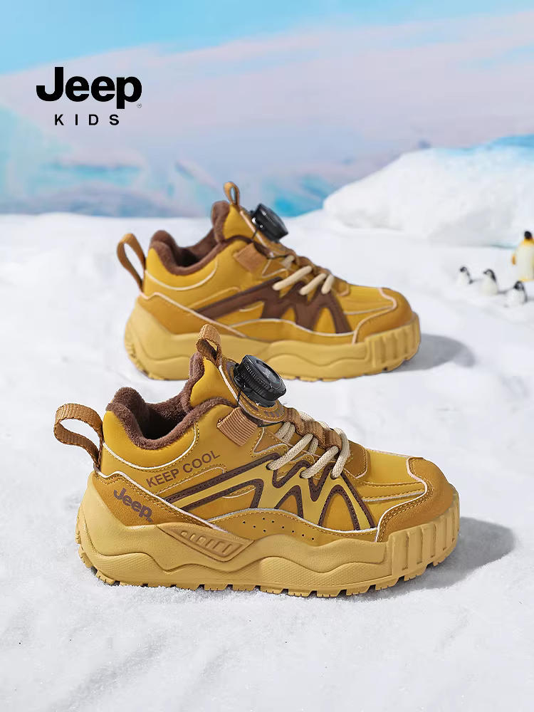 Giày trẻ em Jeep Giày cotton bé trai mùa đông 2025 Giày thường ngày mới dành cho trẻ em Giày lót lông cừu dày đế dày tăng chiều cao cho bé gái Giày giữ ấm