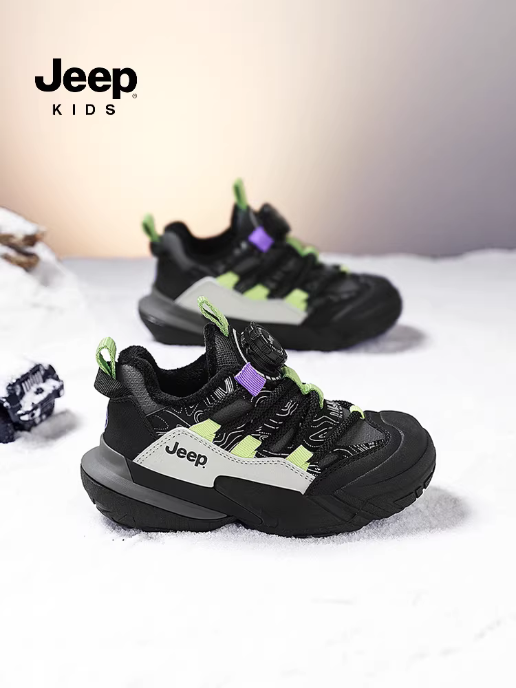 Giày trẻ em Jeep mùa đông, giày cotton hai lớp, giày trẻ em mới năm 2025, chống thấm nước, giày thể thao giữ ấm lót lông cừu cho bé trai