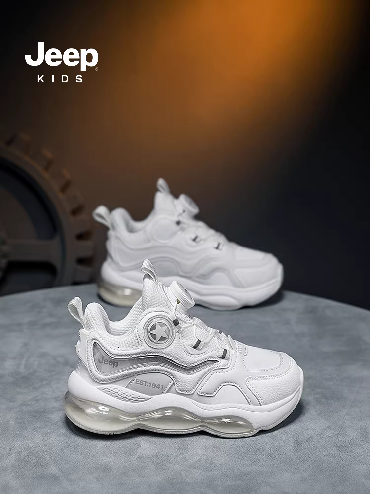 Giày trẻ em Jeep dành cho bé trai và bé gái trong mùa thu đông Giày trắng mới dành cho trẻ lớn hơn Giày bóng rổ có đệm khí Giày thể thao tập luyện ngoài trời