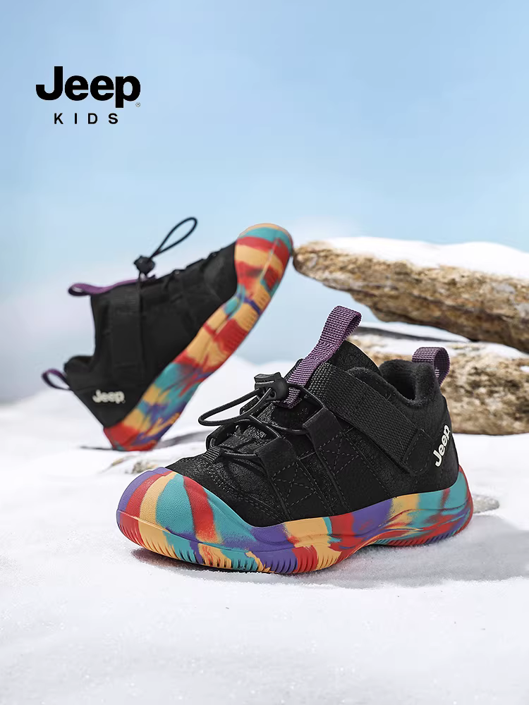 Giày cotton trẻ em Jeep dành cho bé trai và bé gái, giày đi bộ đường dài ngoài trời, giày thể thao chống trượt ấm áp lót lông cừu mùa thu đông, giày chạy bộ hai lớp cotton