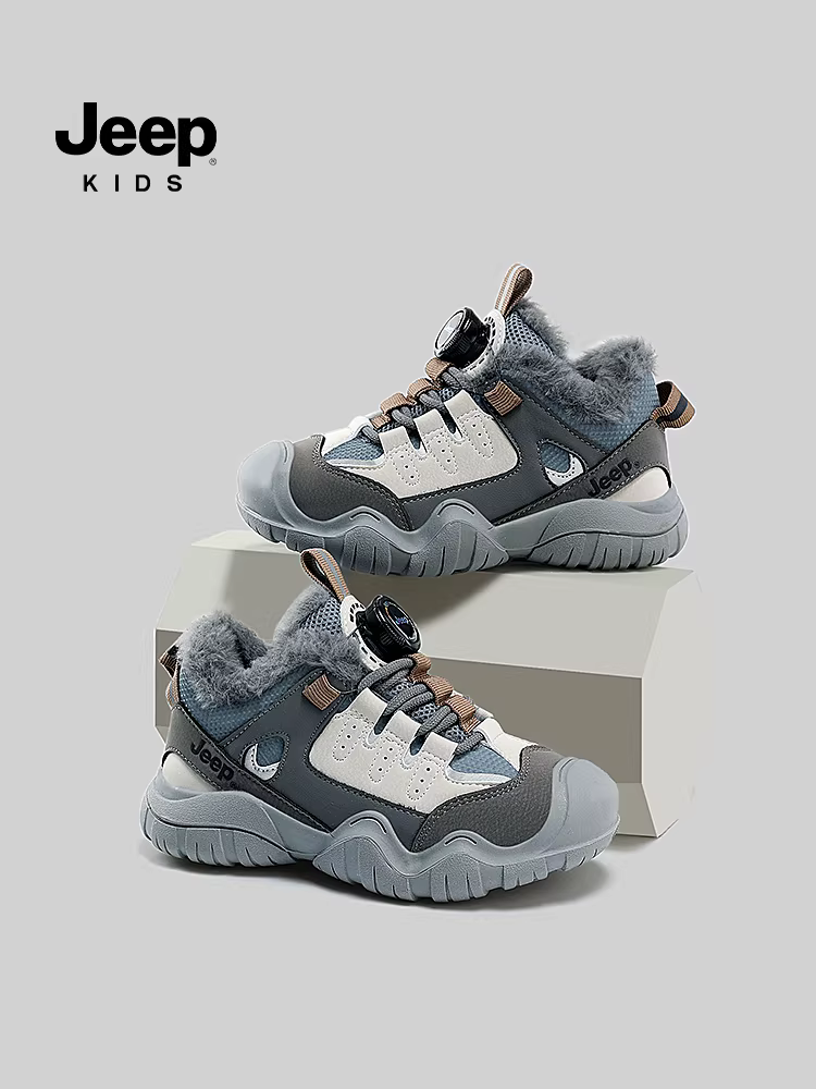 Giày trẻ em Jeep chống trượt, chống thấm nước, giày thể thao mùa đông, giày cotton lót lông cừu, giày cotton cỡ lớn mới năm 2024, giày trẻ em, giày bé trai