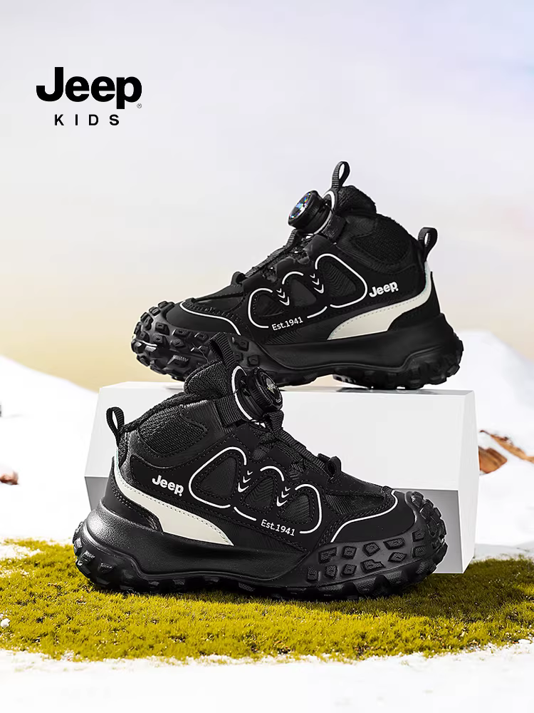 Giày thể thao mùa đông da lộn lót lông cừu cho bé trai Jeep 2025, giày cao cổ mới, giày cotton cho trẻ em