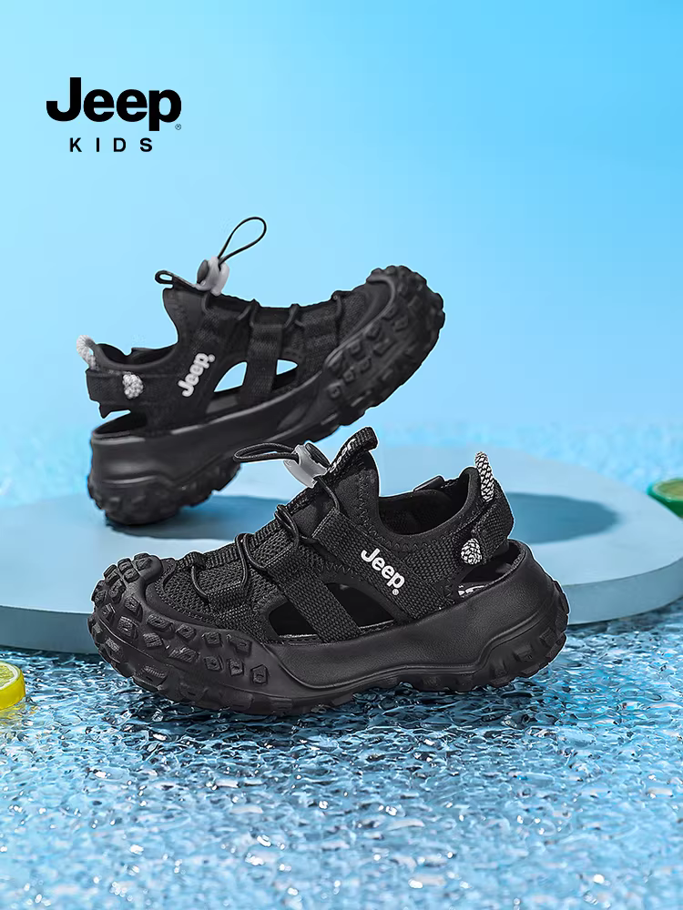 Dép kín mũi màu đen cho trẻ em Jeep, mẫu mới 2024, giày nước cho bé, giày đi biển cho bé gái, giày cho bé trai