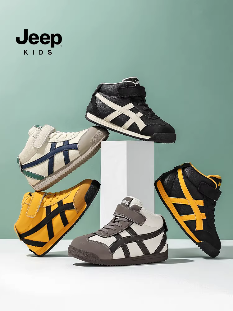 Giày trẻ em Jeep giày thể thao cổ cao dành cho bé trai Giày thể thao Forrest Gump 2025 giày cotton lót lông cừu mới mùa thu đông giày trẻ em