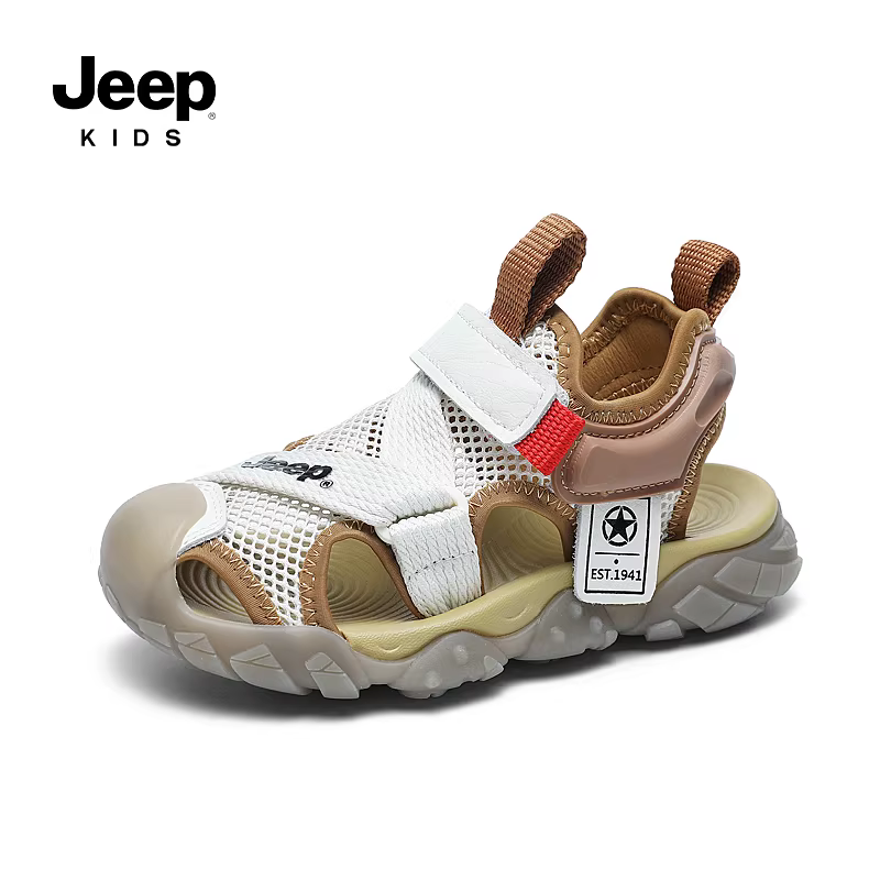 Giày sandal bé trai Jeep, kiểu kín mũi, giày đi biển trẻ em, mẫu mới hè 2025, chất liệu lưới thoáng khí, đế mềm chống trơn trượt.