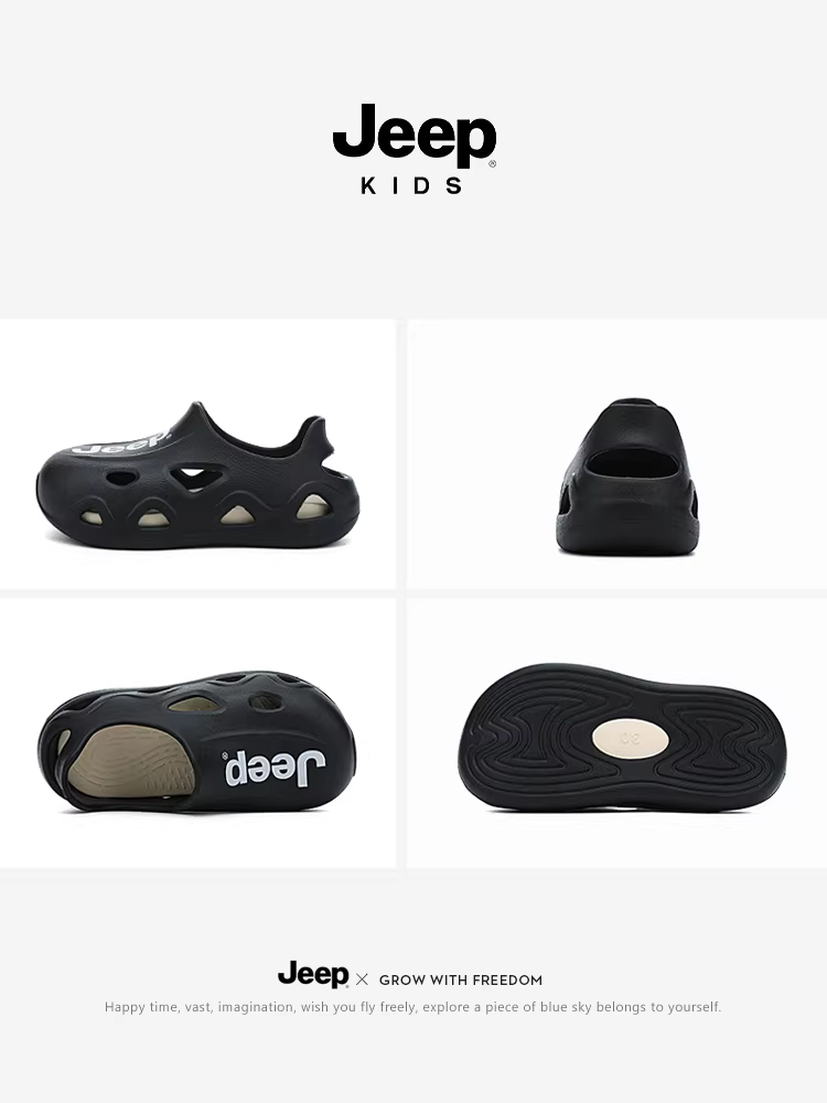 Giày thoáng khí có lỗ thoáng khí cho bé trai Jeep, dép trẻ em mới 2025, dép kín mũi, giày đi biển.