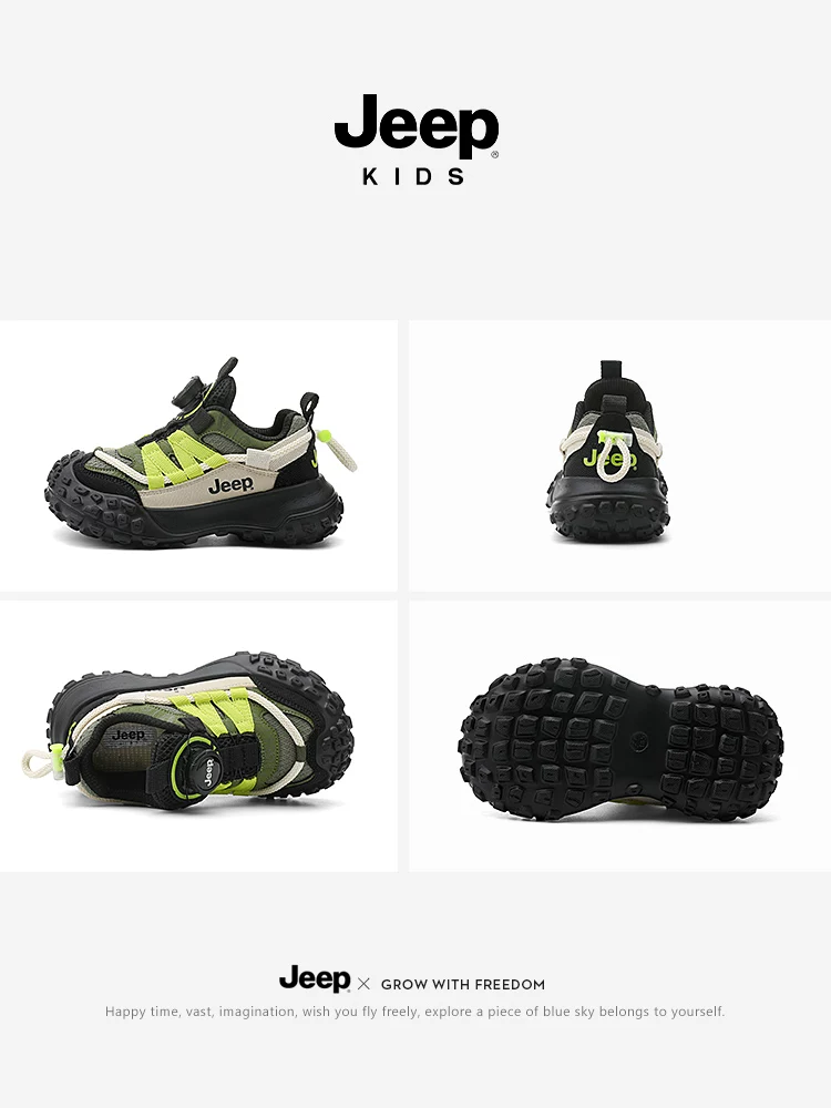 Giày trẻ em Jeep, giày thể thao trẻ em, giày bé trai và bé gái, kiểu dáng mới mùa thu 2025, giày lưới thoáng khí có núm cho trẻ trung và lớn