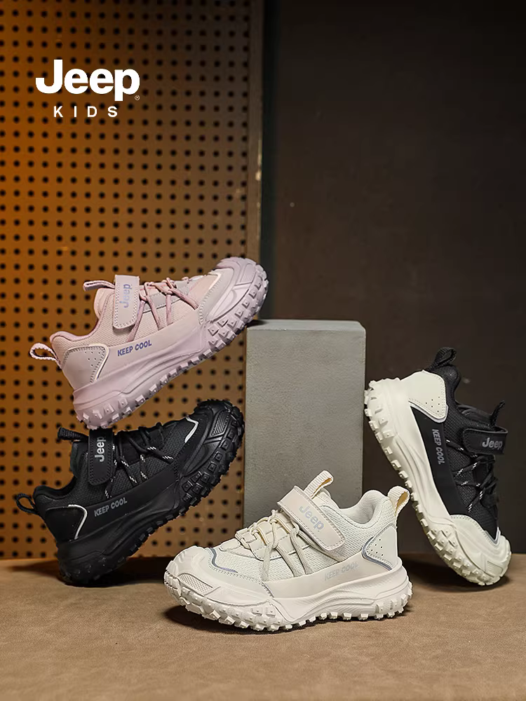 Giày thể thao nữ Jeep, mẫu thu đông 2024, giày da trắng trẻ em, giày chạy bộ kiểu bố, mẫu da xuân thu.