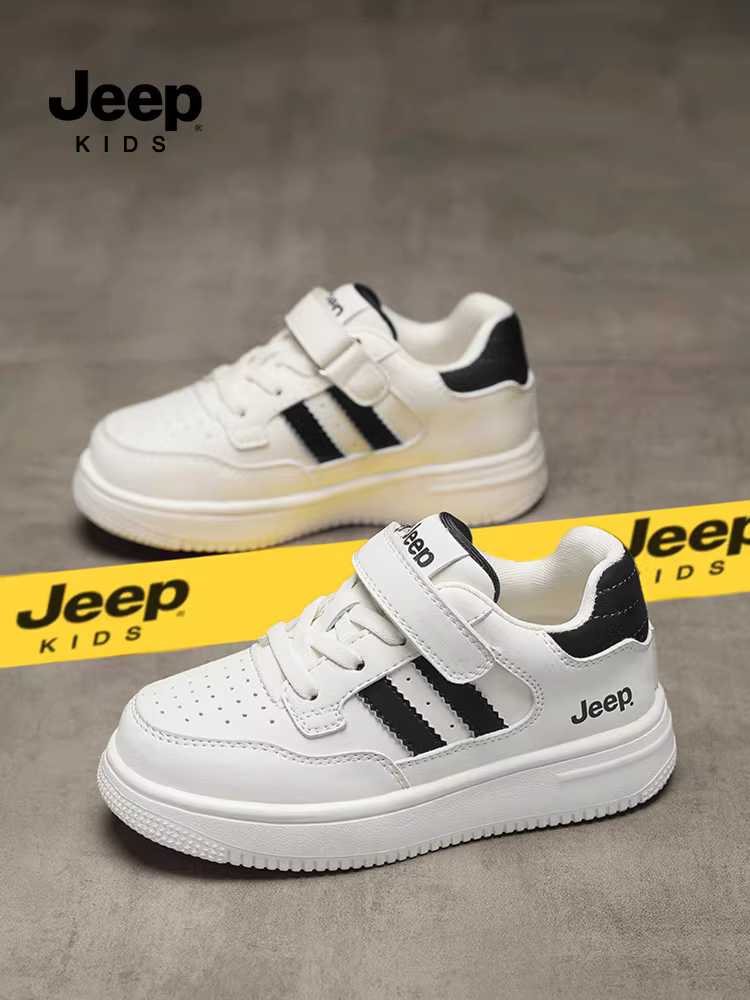 Giày thể thao trẻ em Jeep màu trắng cho bé trai và bé gái, mẫu mới xuân 2025, giày thể thao thấp cổ, nhẹ, kiểu dáng thường ngày