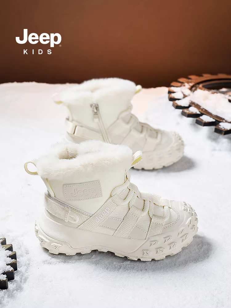 Giày đi tuyết trẻ em Jeep dành cho bé trai và bé gái, lót lông cừu và dày dặn cho mùa đông, giày cotton cỡ lớn, giày giữ ấm ngoài trời mới mùa đông 2025