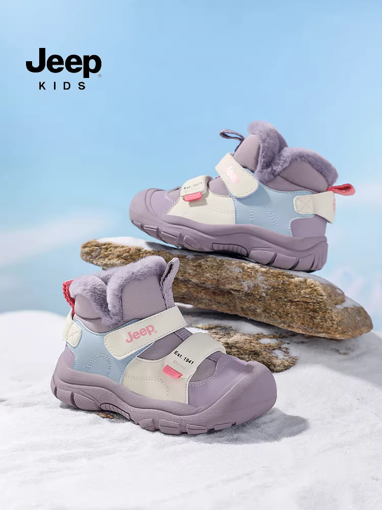 Giày bốt giữ ấm mùa đông cho bé gái Jeep năm 2025, giày trẻ em mới, chất liệu da, lót bông liền thân, giày bông lót lông cừu, giày bông cỡ lớn