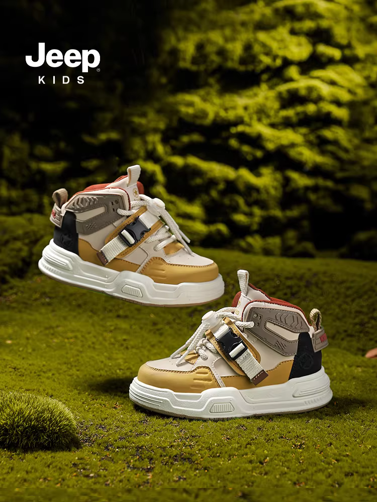 Giày trẻ em Jeep cho bé trai và bé gái, giày thể thao cổ cao, giày bóng rổ tập luyện, giày thể thao mới xuân thu 2025, giày cotton.