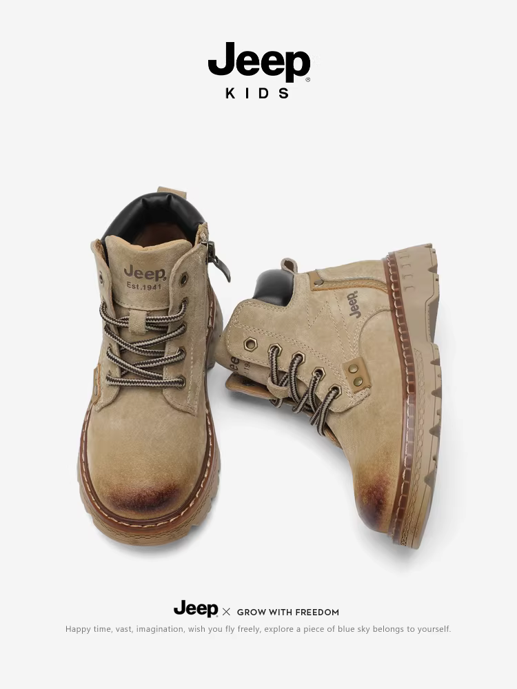 Giày bảo hộ trẻ em Jeep Giày bốt nam phong cách Anh Quốc Giày bốt ngắn nữ kiểu mới 2025 Giày bốt da thật dành cho học sinh tiểu học