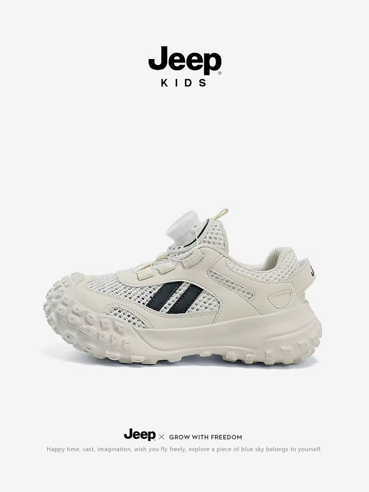 Giày lưới bé trai Jeep mùa hè, giày thể thao lưới thoáng khí có nút, giày trẻ em nhẹ, mẫu mới 2025, mùa xuân thu