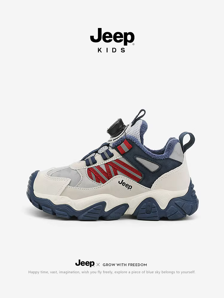 Giày trẻ em Jeep mùa đông lót lông cừu, giày cotton trẻ em 2025 kiểu mới, giày da chống trơn cho bé trai, giày thể thao bé trai