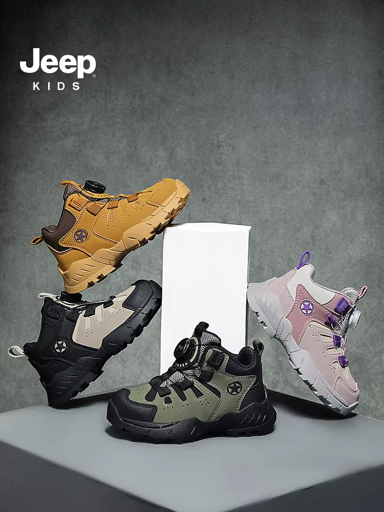 Giày trẻ em Jeep mùa thu đông 2024, giày leo núi ngoài trời chống thấm nước mới, có khóa cài, giày thể thao trẻ em