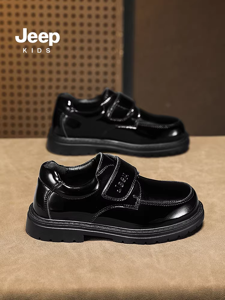 Giày da nam sinh Jeep đi học, giày đen biểu diễn mùa thu, mẫu mới 2024, giày trẻ em nam sinh lịch sự, giày trẻ em.
