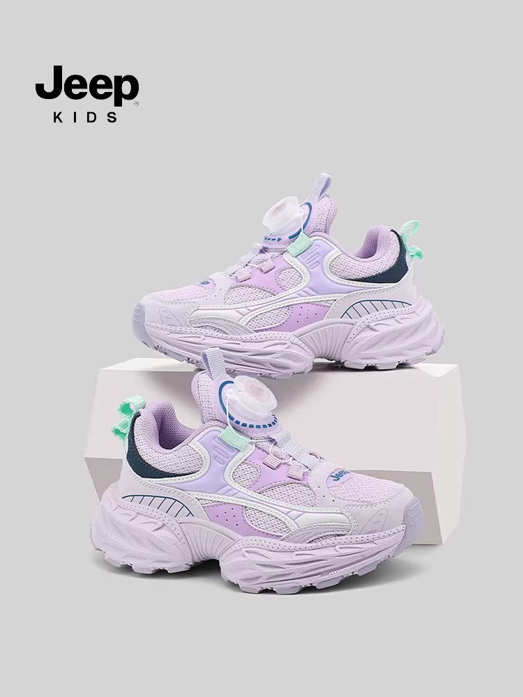 Giày thể thao đen trẻ em Jeep, thoáng khí, chống trơn, kiểu dáng bố, dành cho bé gái, mẫu mới 2025, có nút bấm.