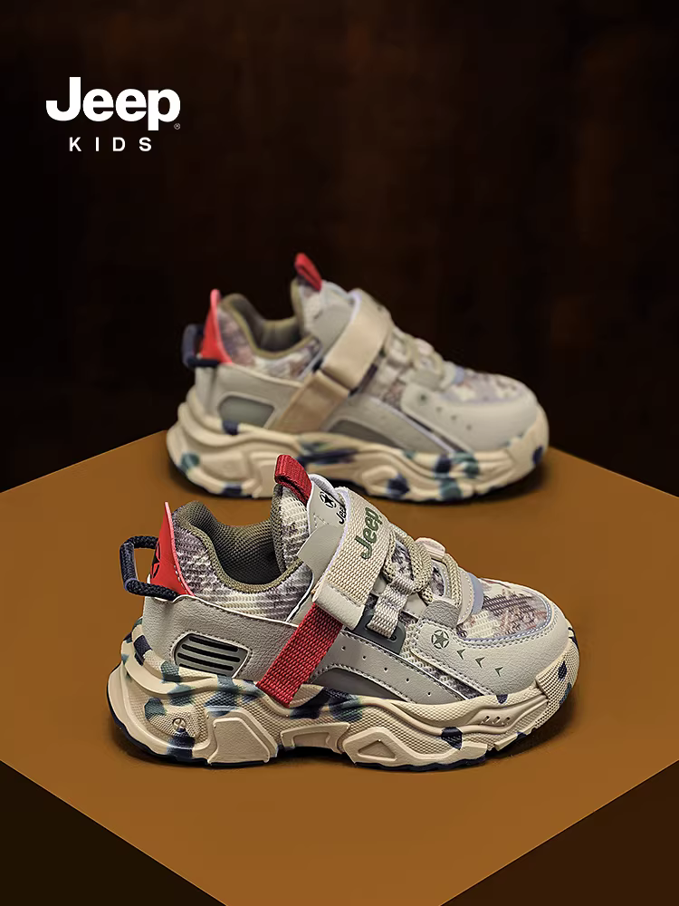 Giày trẻ em Jeep, giày thể thao trẻ em hợp thời trang và cá tính, công nghệ chống sốc đàn hồi nhẹ, giày chạy bộ khóa xoay, phong cách mùa thu 24, thoáng khí