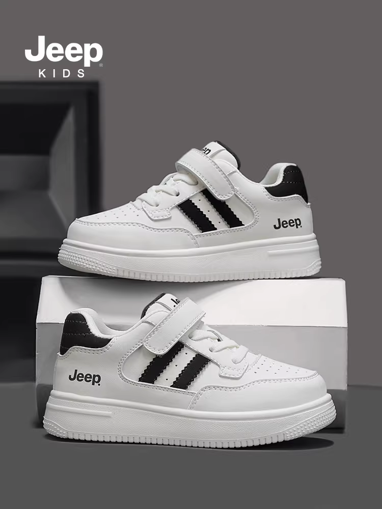 Giày trẻ em màu trắng Jeep 2025 kiểu mới xuân thu, giày thể thao cổ thấp cho bé trai, kiểu dáng quanh năm, size trung và lớn, giày thể thao cho bé gái