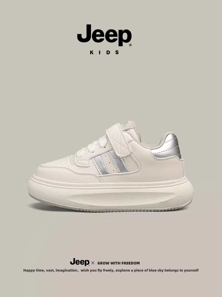 Giày thể thao trẻ em Jeep, giày trắng bé trai, giày bé gái, kiểu mới xuân thu 2024, giày thể thao học sinh trẻ lớn