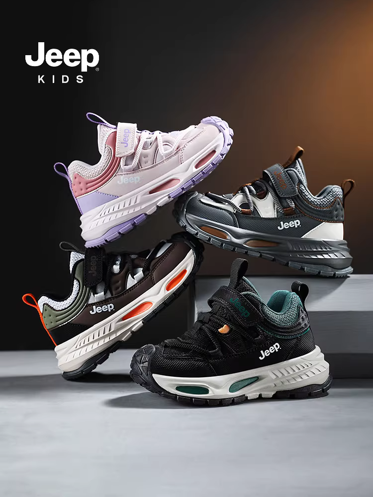 Giày thể thao trẻ em mùa thu đông kiểu dáng mới 2024, đế mềm chống trơn, kiểu dáng giày bố, có khóa dán, thương hiệu Jeep.