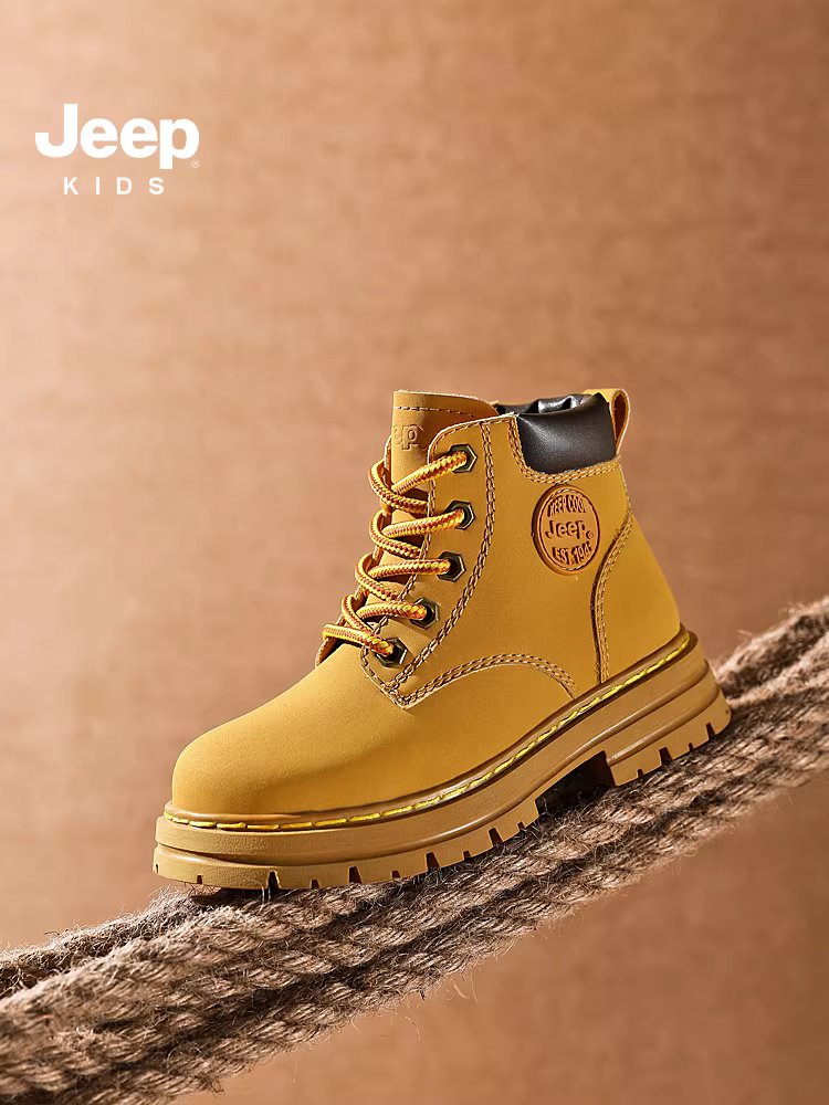【Bee Crazy Double 12】Giày bốt Martin dành cho trẻ em của hãng Jeep Giày trẻ em lót lông cừu mùa đông Giày đi bộ đường dài dành cho bé gái Giày bốt màu vàng dành cho bé trai