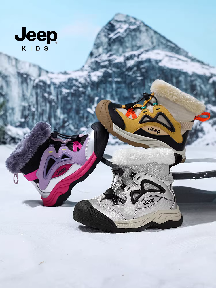 Giày bốt cotton cỡ lớn dành cho bé trai Jeep, đế dày chống trơn, lót lông cừu, giày bốt mùa đông mới 2025 dành cho bé gái