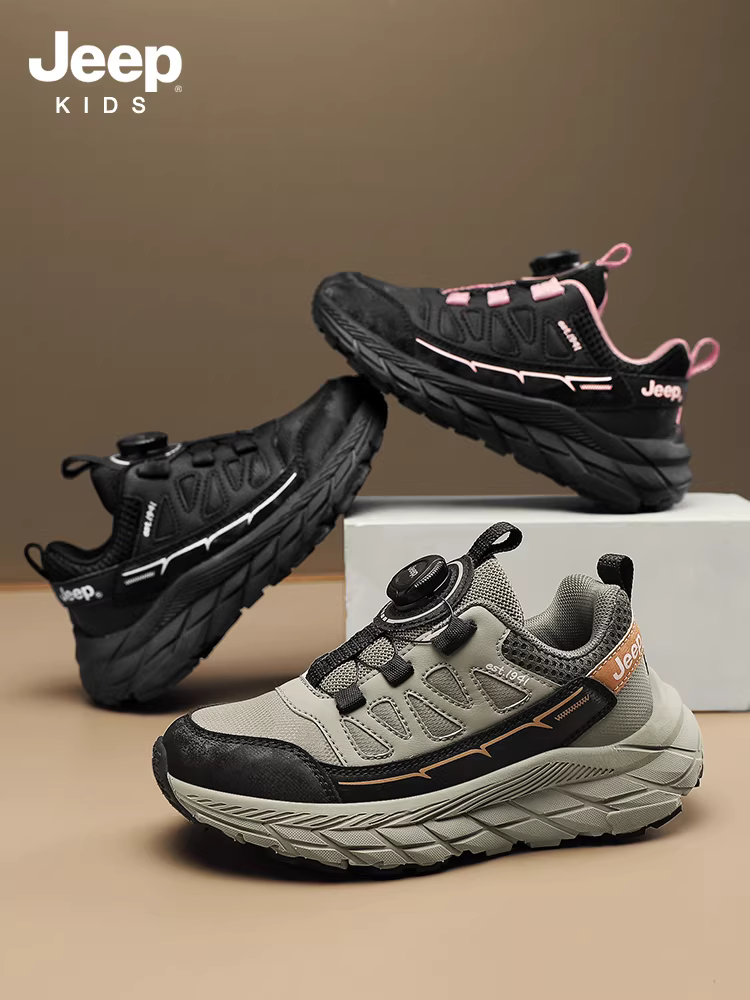 Giày trẻ em Jeep dành cho bé gái, giày cotton lót lông cừu, mẫu mới mùa đông 2025, giày thể thao trẻ em, giày da mùa thu đông màu đen cho bé trai.