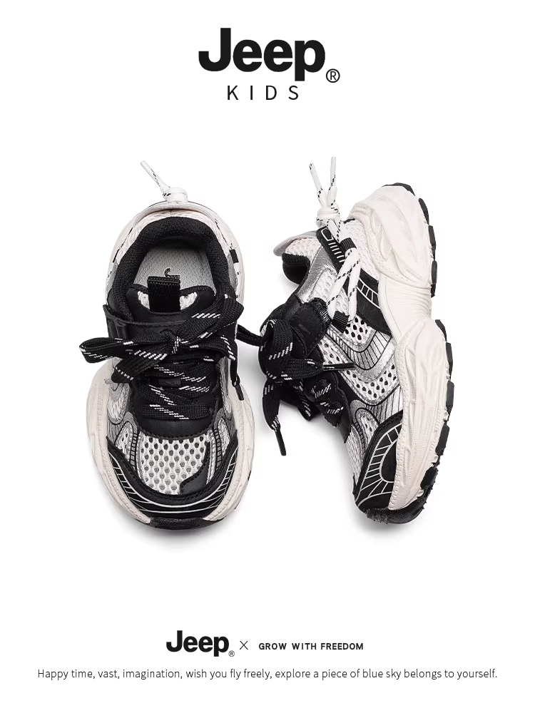 Giày thể thao lưới thoáng khí mùa hè dành cho trẻ em Jeep dành cho bé gái, giày chạy bộ nhẹ, giày bố bé trai kiểu mới 2025