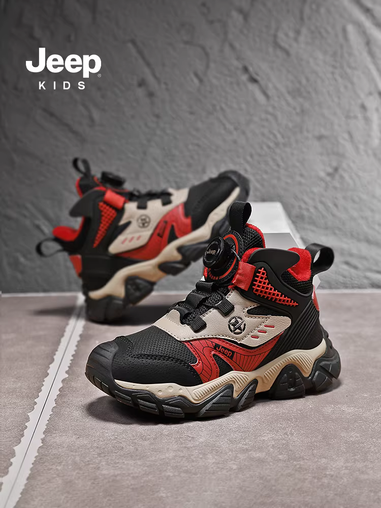 Giày thể thao trẻ em Jeep mùa đông lót lông cừu giữ ấm giày bóng rổ 2025 giày chạy bộ da mới cho bé trai giày đôi cotton