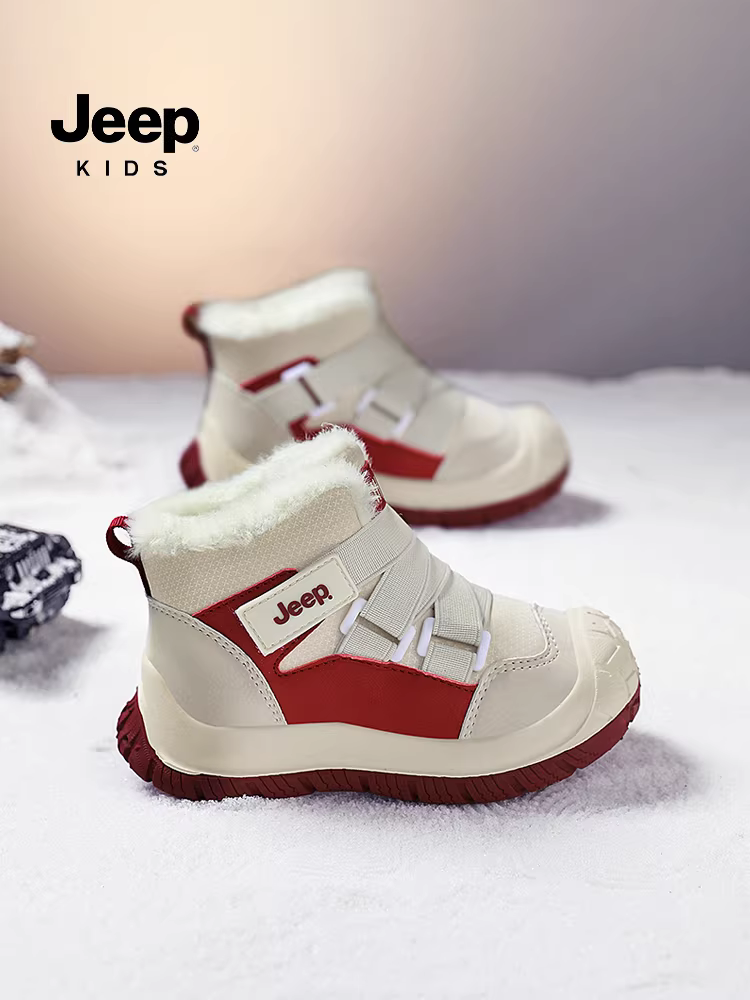 Giày bốt cotton dành cho bé trai của hãng Jeep có lớp lót lông cừu và dày dặn dành cho trẻ em, giày đi tuyết chống lạnh, giày cotton cỡ lớn kiểu Đông Bắc dành cho bé gái mùa đông 2025.