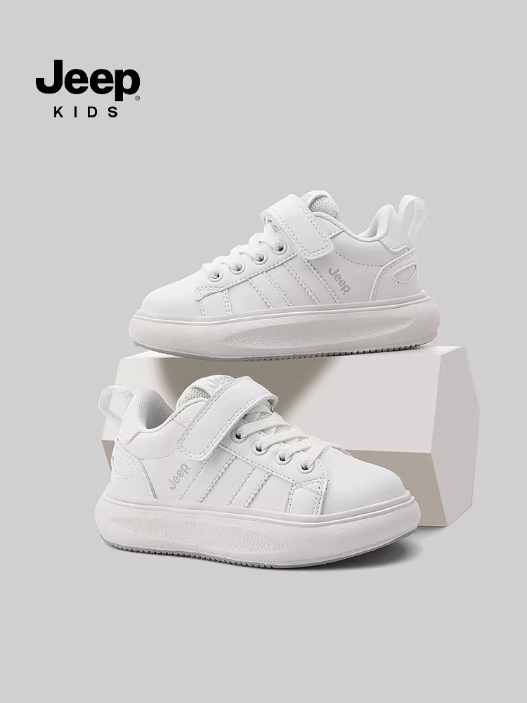 Giày thể thao trẻ em màu trắng Jeep mùa xuân & mùa thu, giày thể thao nhẹ, cổ thấp dành cho bé gái, mẫu mới 2024, giày trắng cho bé trai