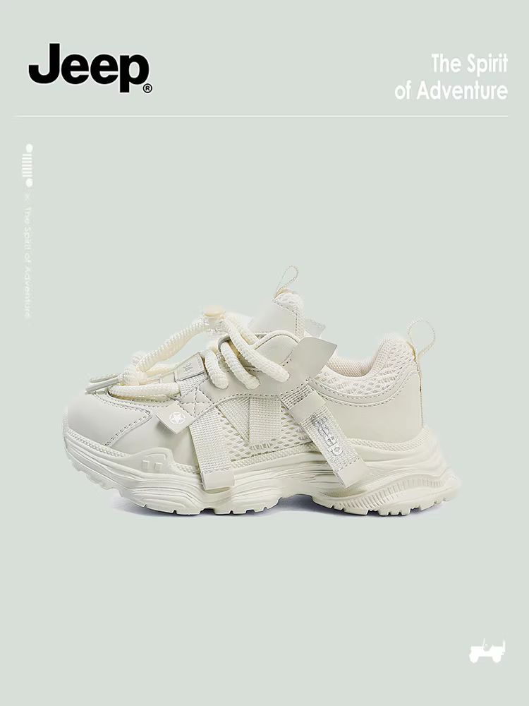 Giày trẻ em Jeep, giày thể thao nữ, giày bố trắng thời trang xuân thu, mẫu mới 2024, giày chạy bộ trẻ lớn, giày nam