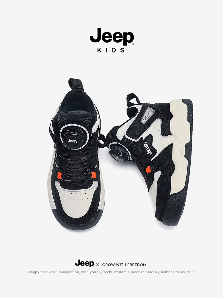 Giày thể thao trẻ em Jeep mùa thu đông 2025 kiểu mới lót lông cừu giữ ấm giày thể thao trẻ em chống trơn đế mềm cho bé gái