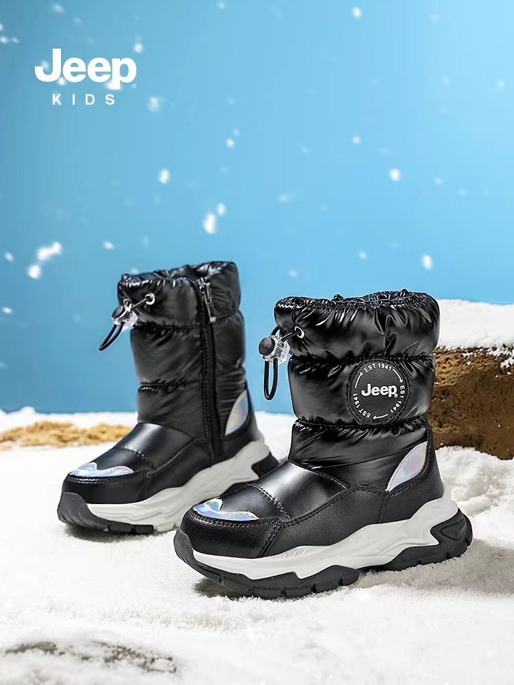 Giày bốt trẻ em Jeep mùa đông lót lông cừu dày dặn, giày bông dày cho bé trai, giày bốt lông thú, mẫu mới 2025, chống lạnh