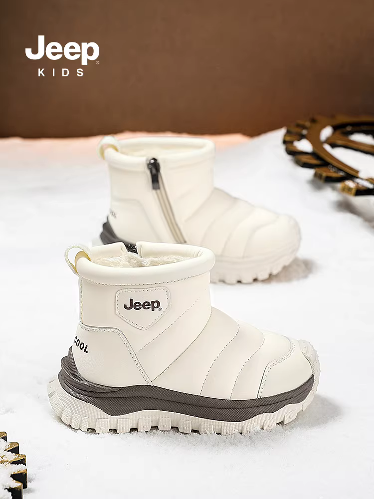 Giày bốt đi tuyết dành cho trẻ em của hãng Jeep có lớp lót lông cừu, dày và không thấm nước, giày lông, mẫu 2024, giày cotton cỡ lớn dành cho bé gái và bé trai mùa đông.