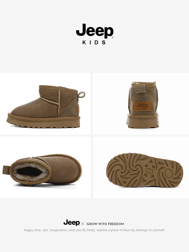 Giày trẻ em Jeep cho bé trai và bé gái, giày cotton chống lạnh lót lông cừu, ủng đi tuyết cho trẻ em, kiểu mới mùa đông 2025, ủng ngắn đế dày ấm áp