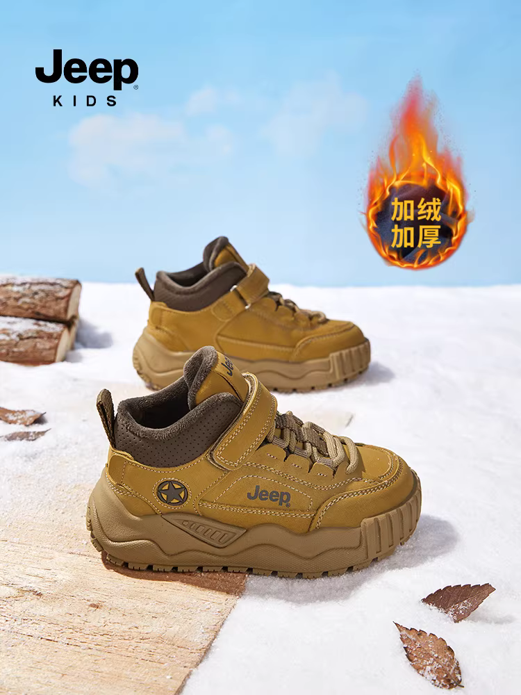 Giày thể thao lót lông cừu cho trẻ em Jeep dành cho bé trai và bé gái, giày thể thao Trung Quốc, kiểu mới mùa đông 2025, giày cotton đôi, giày đi bộ đường dài ấm áp.