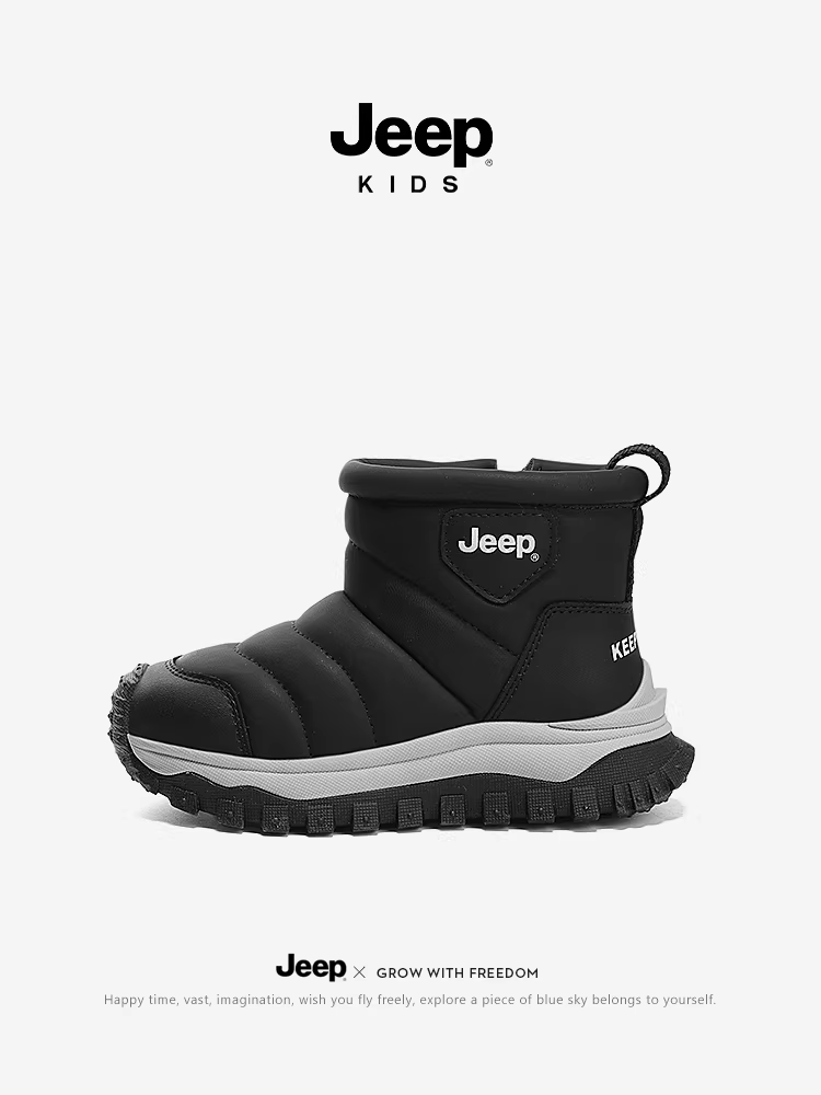 Giày bốt đi tuyết dành cho trẻ em của hãng Jeep có lớp lót lông cừu, dày và không thấm nước, giày lông, mẫu 2024, giày cotton cỡ lớn dành cho bé gái và bé trai mùa đông.