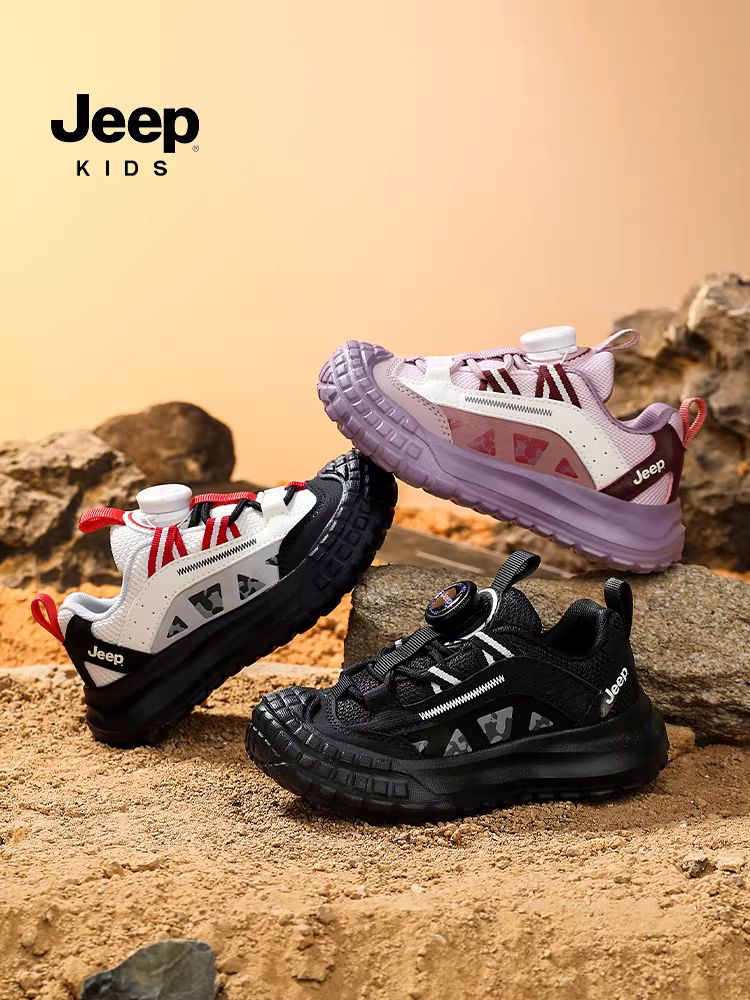 Giày thể thao trẻ em Jeep màu đen, mẫu mới thu 2025, giày lưới thoáng khí cho bé gái, giày leo núi trẻ em