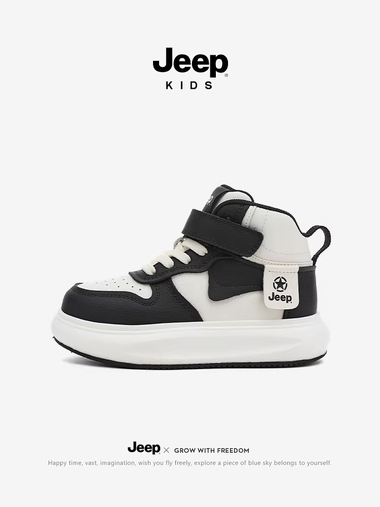 Giày thể thao cao cổ trẻ em Jeep, kiểu mới thu đông 2025, chất liệu da, khóa dán, giày trẻ em, giày trẻ em thường ngày