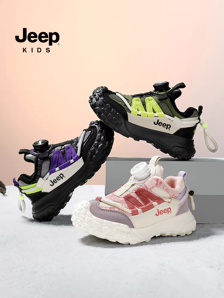 Giày trẻ em Jeep, giày đi bộ ngoài trời cho bé trai, giày thể thao chống trơn trượt cho bé gái, giày cotton lót lông mùa đông mới 2025