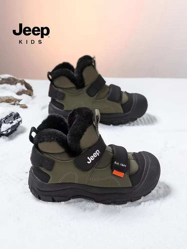 Giày bốt mùa đông lót lông cừu cho bé trai Jeep, chống thấm nước, chống trơn trượt, kiểu mới 2025, giày bốt tuyết Đông Bắc, giày bốt cotton trẻ em