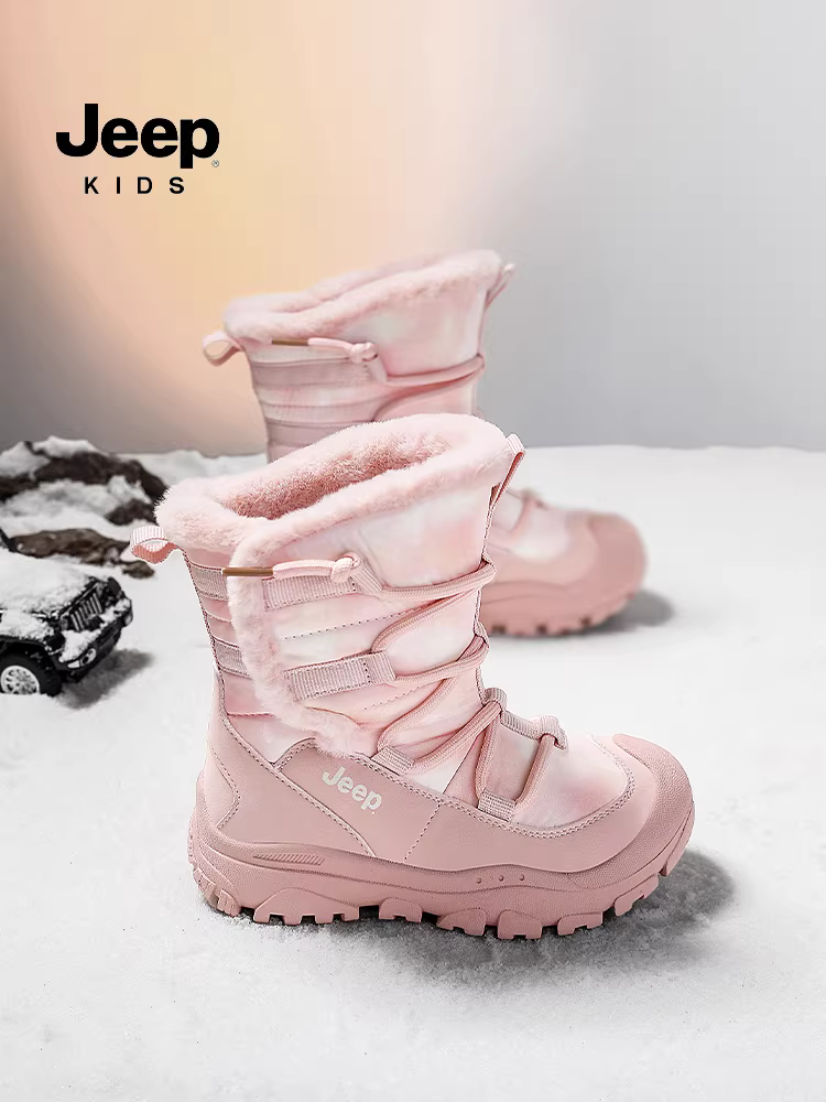 Giày trẻ em Jeep, ủng tuyết nữ, giữ ấm mùa đông, lót lông cừu dày, giày lông mềm, mẫu mới 2025, ủng bông mùa đông Đông Bắc