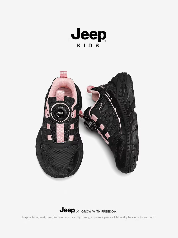 Giày trẻ em Jeep dành cho bé gái, giày cotton lót lông cừu, mẫu mới mùa đông 2025, giày thể thao trẻ em, giày da mùa thu đông màu đen cho bé trai.