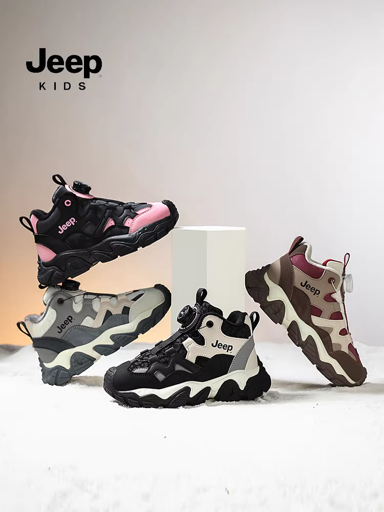 Giày trẻ em Jeep, giày thể thao trẻ em, giày da chống thấm nước cho bé gái, giày cotton cỡ lớn, giày bé trai lót lông mùa đông mới 2025