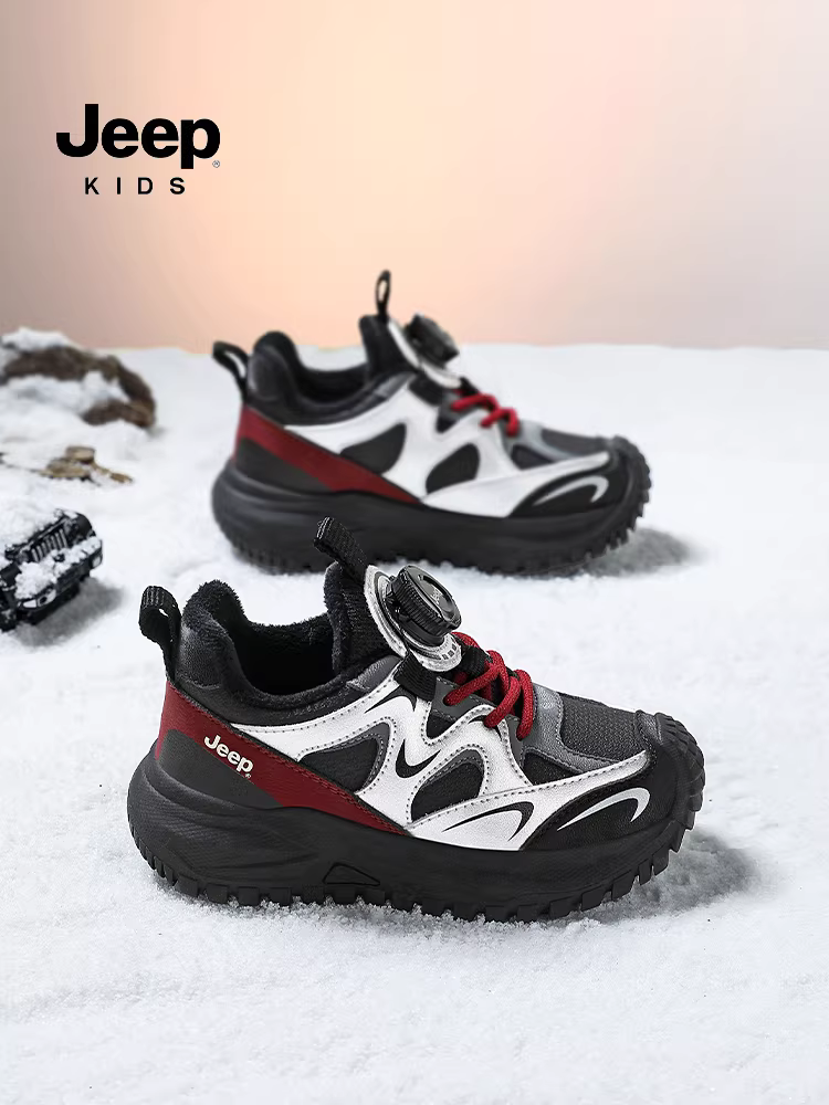 Giày thể thao lót lông mùa đông của Jeep dành cho trẻ lớn hơn, giày cotton hai lớp, chống trơn trượt, chống mài mòn, giày đi bộ đường dài cho bé trai và bé gái, mẫu mới 2025.